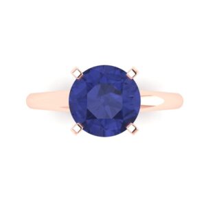 Clara Pucci 2.5 ct Round Cut Solitaire VVS1 Blue Tanzanite Wedding Bridal Designer Anniversary Engagement Ring 14k Rose Gold Size 5.5