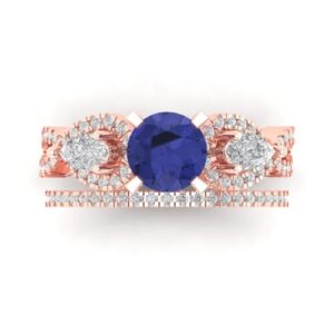 clara pucci 1.95 carat round shape 3 stone simulated tanzanite wedding anniversary bridal engagement ring band set 14k rose gold 6.25