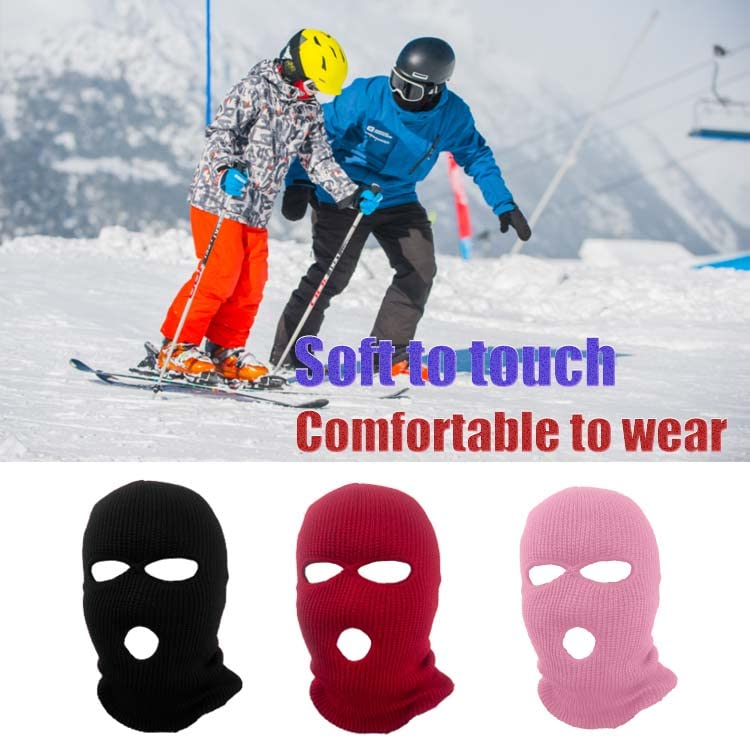 3-Hole Knitted Face Mask Balaclava Knitted Ski Mask Winter Face Mask M Black