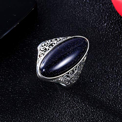 Blue Sandstone Ring Plated 925 Silver (Black, 8)