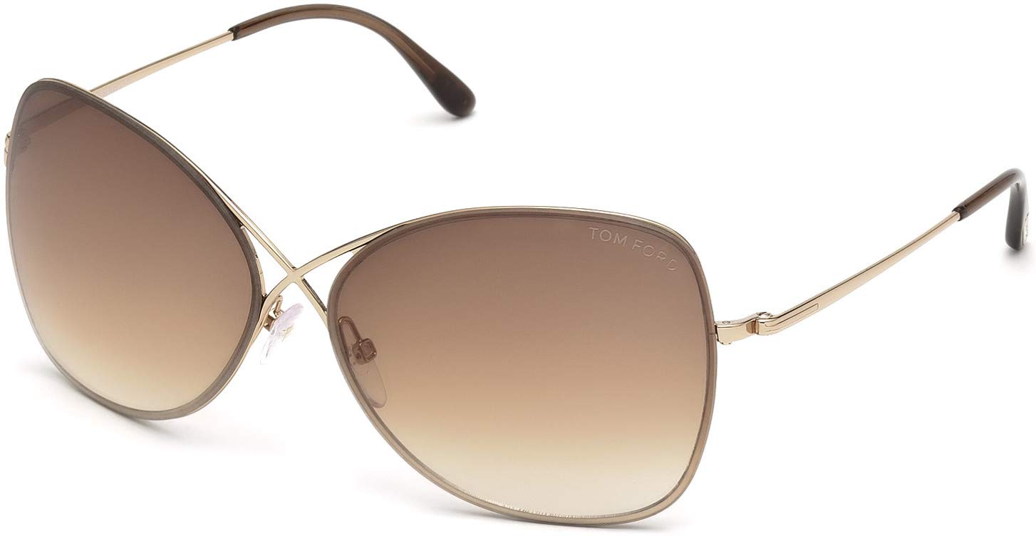 Tom Ford FT0250 Colette 28F 63MM Shiny Rose Gold, Dark Brown Temple Tips/Gradient Brown Butterfly Sunglasses for Women + BUNDLE with Designer iWear Eyewear Kit