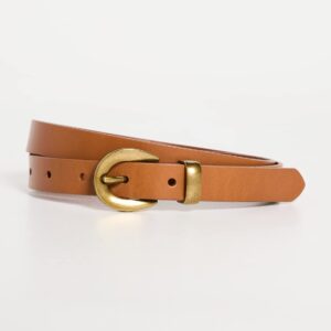 Madewell Women's Chunky Buckle Skinny Leather Belt, Desert Camel, Tan, S