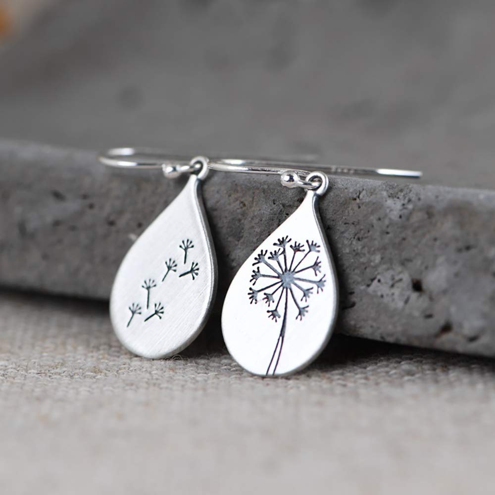 LOVECOM 925 Sterling Silver Dandelion Drop Earrings for Women Water Drop Silver Flower Mountain Tree Heart Dangle Earrings Jewelry Birthday Gifts for Her Lover Daughter