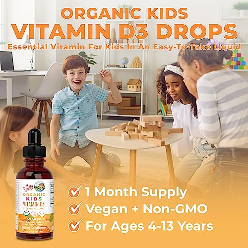 MaryRuth Organics USDA Organic Vitamin D3 Liquid Drops for Kids | 640 IU Vitamin D3 Per Serving | Kids Immune Support & Bone Health Supplement | Formulated for Ages 4-13 | 0.5oz | 30 Servings