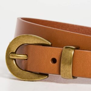 Madewell Women's Chunky Buckle Skinny Leather Belt, Desert Camel, Tan, S