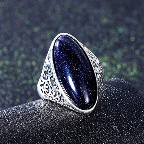 Blue Sandstone Ring Plated 925 Silver (Black, 8)