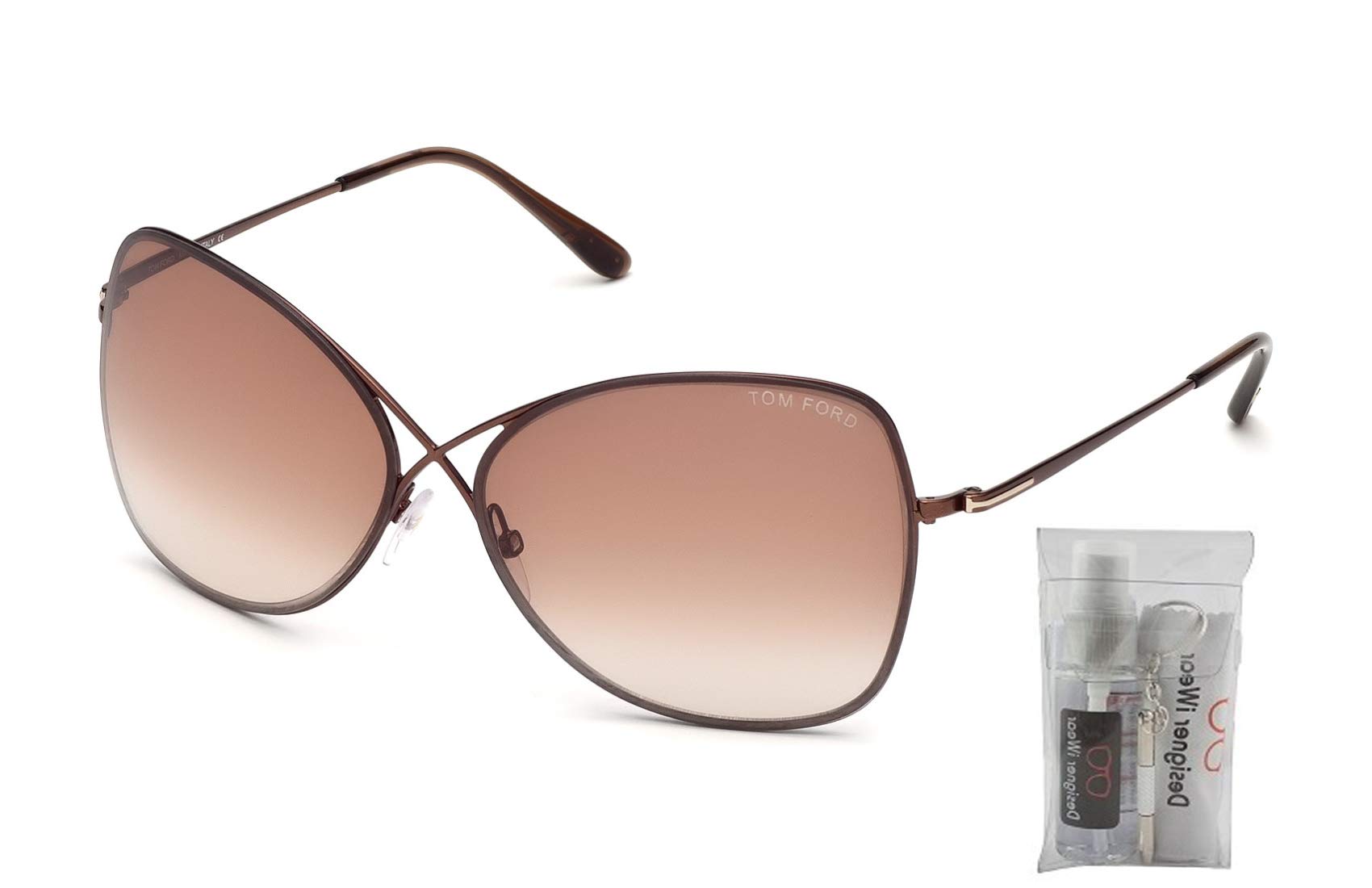 Tom Ford FT0250 Colette 48F 63MM Shiny Brown, Transparent Brown Temple Tips/Gradient Brown Butterfly Sunglasses for Women + BUNDLE with Designer iWear Eyewear Kit