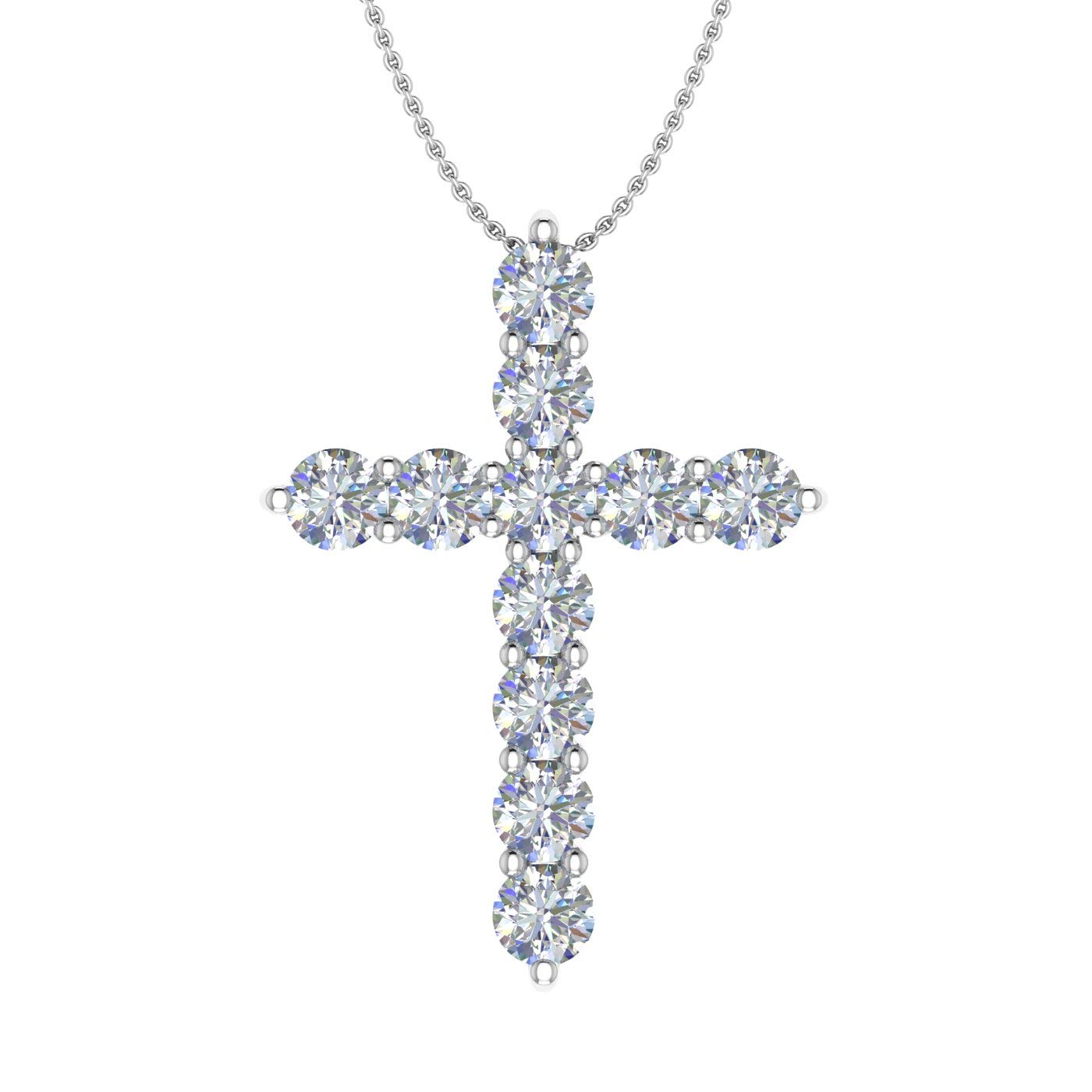 FINEROCK 2 Carat Diamond Cross Pendant Necklace in 14K White Gold (Silver Chain Included)