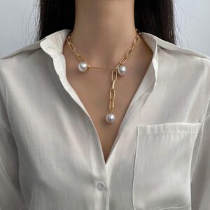 xerling pearl pendant necklace gold link chunky chain choker for women and girls punk boho gothic jewelry gold