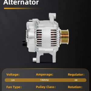 New Alternator Compatible With 1999-2000 For Dodge For Durango 1999-2001 For Dodge For Ram 1500 1999-2000 For Dodge For Ram 1500 Van High Output Alternator Replace 13824, AND0129, 113364