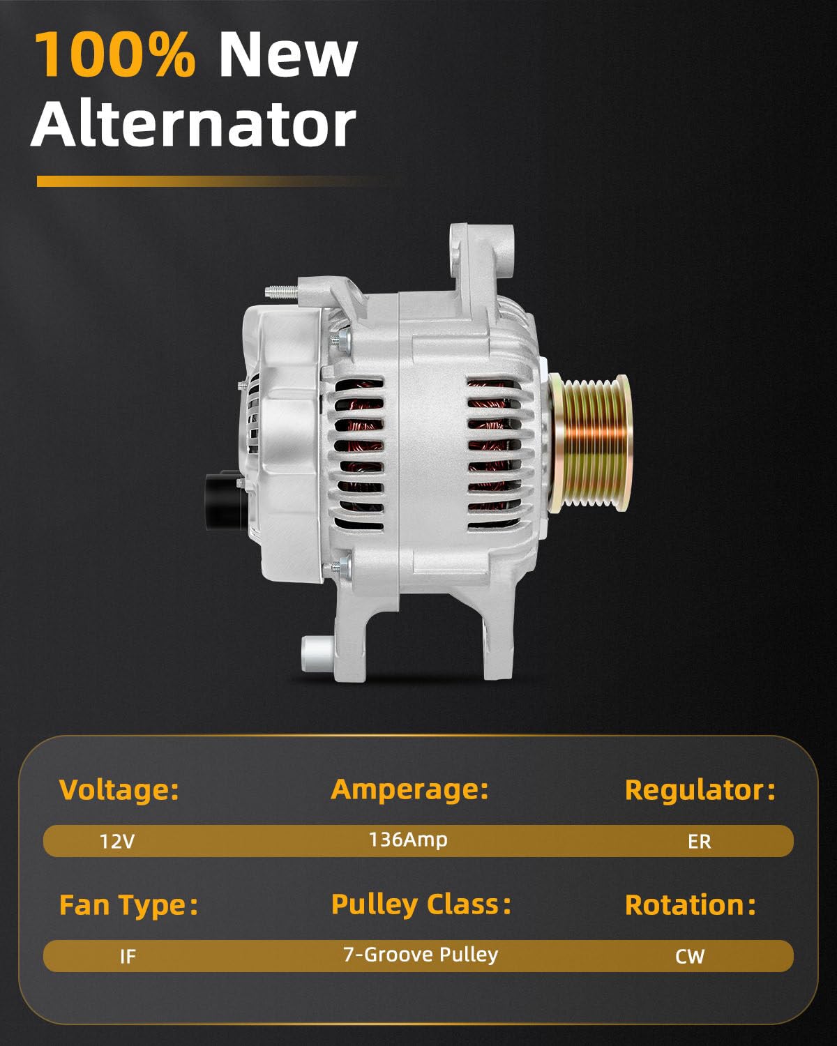 New Alternator Compatible With 1999-2000 For Dodge For Durango 1999-2001 For Dodge For Ram 1500 1999-2000 For Dodge For Ram 1500 Van High Output Alternator Replace 13824, AND0129, 113364