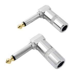 longdex audio 1/4 inch right angle plug 2pcs 6.3mm 90 degree ts mono male solder-on connector microphone phone jack adapter