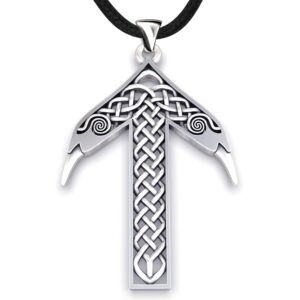 Viking Rune Tiwaz Necklace - 925 Sterling Silver - Tyr Pendant with Celtic Knot and Raven Heads - Norse Mythology Amulet - Nordic Scandinavian Runic Jewelry for Men Women