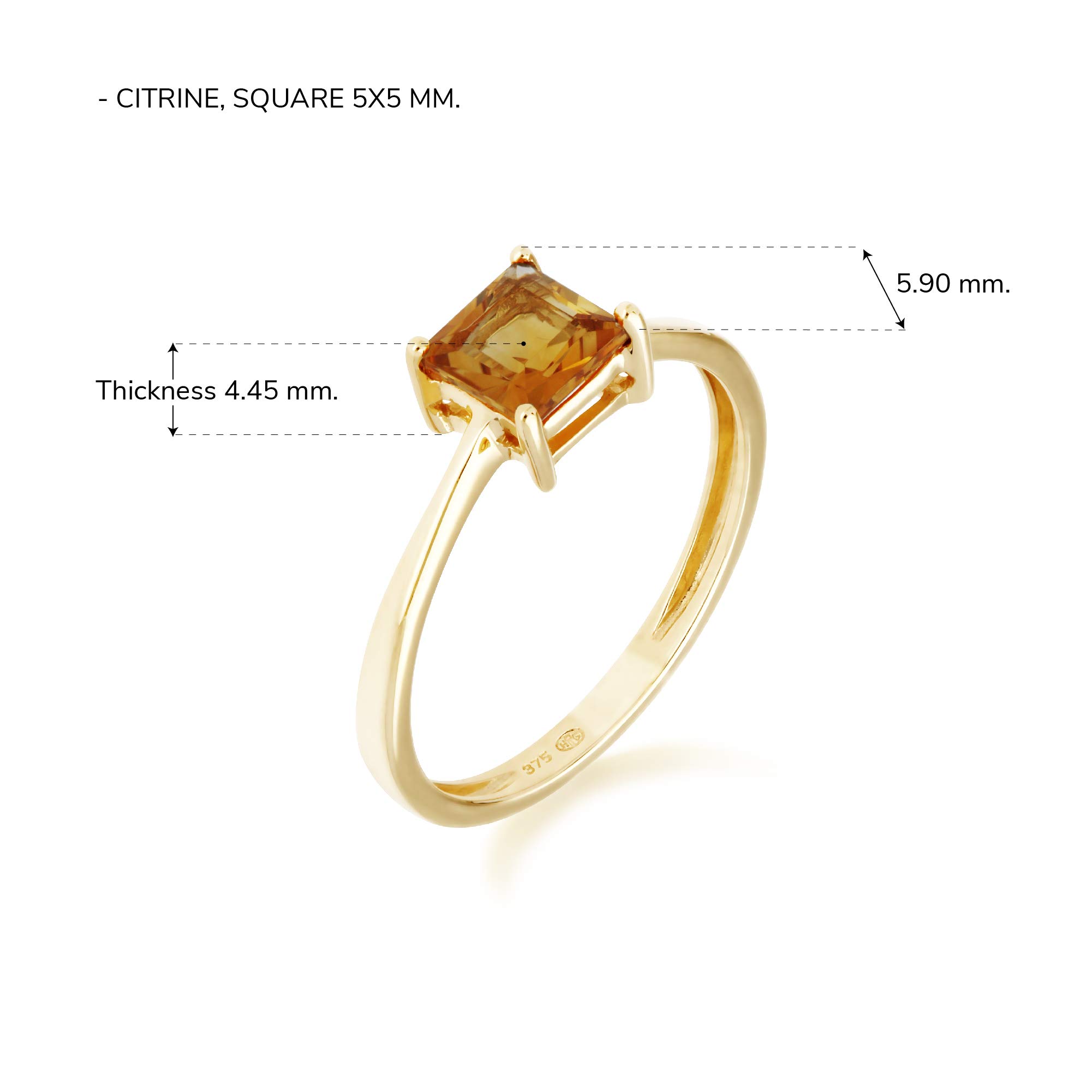 Ivy Gems Yellow Gold 10K Princess Square Cut Citrine 5 mm Stacking Anniversary Ring Contemporary Design for Women November Birthstone Size 8