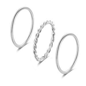 SILBERTALE Stacking Knuckle Rings for Women Men Sterling Silver Thin Twist Rope Stackable Rings Set Pinky Rings Size 2.5