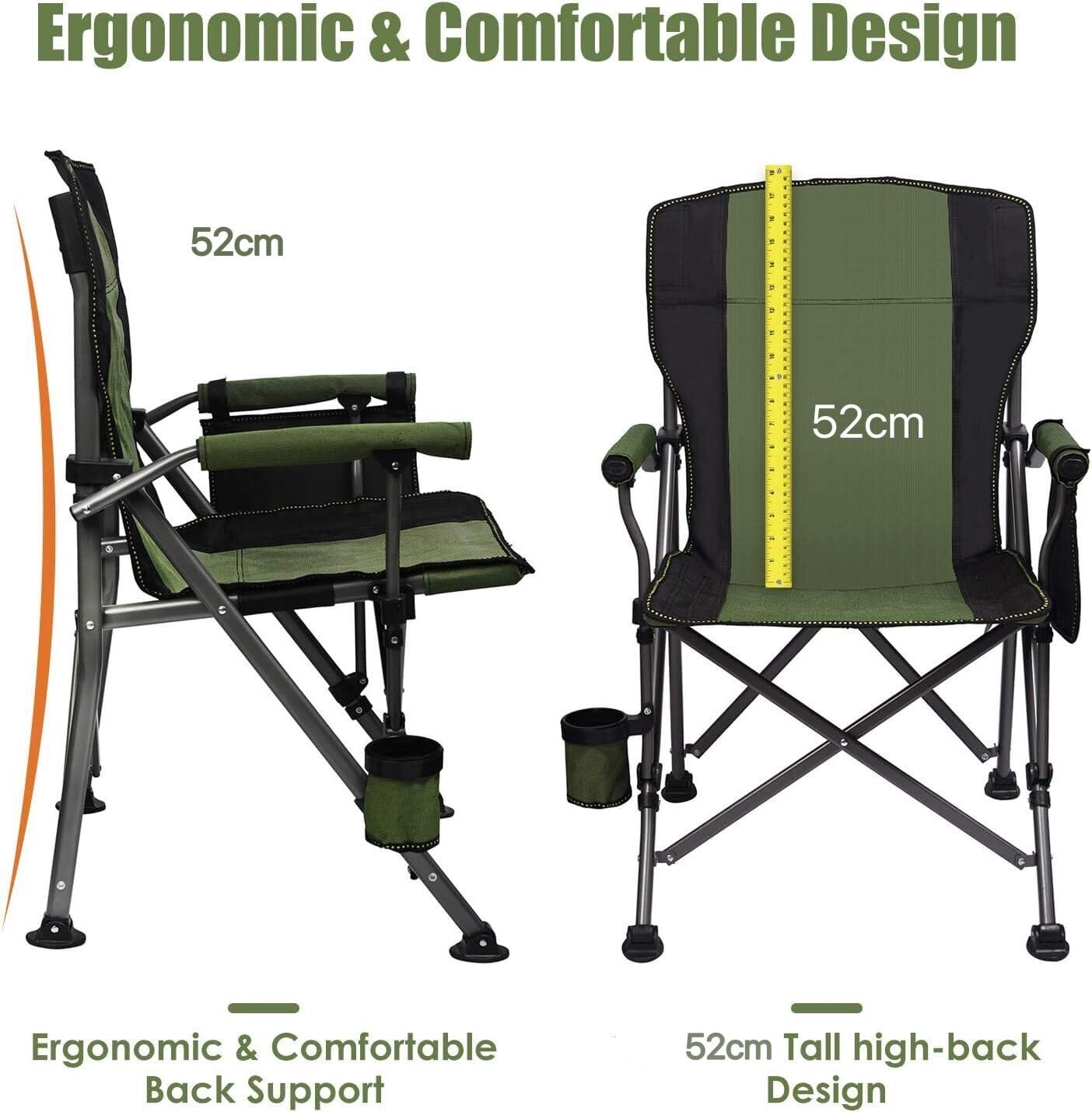 LEADALLWAY Camping Chairs for Heavy People Oversized Outdoor Chairs with Cup Holder and Storage Bag