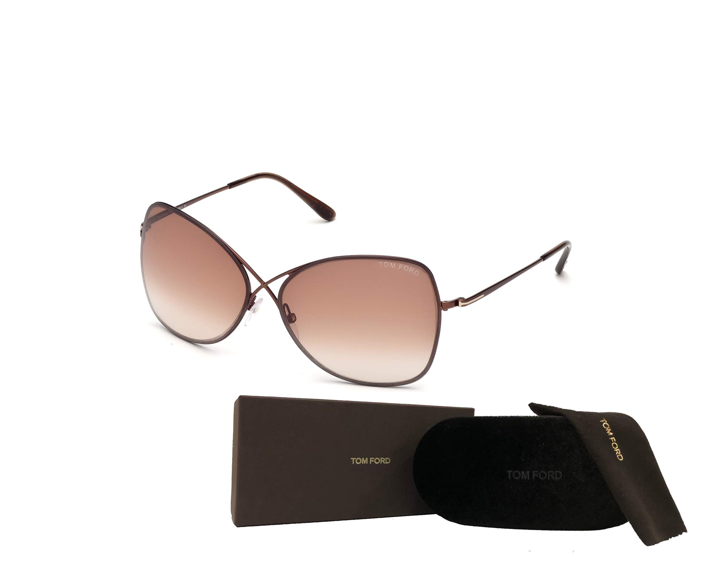 Tom Ford FT0250 Colette 48F 63MM Shiny Brown, Transparent Brown Temple Tips/Gradient Brown Butterfly Sunglasses for Women + BUNDLE with Designer iWear Eyewear Kit