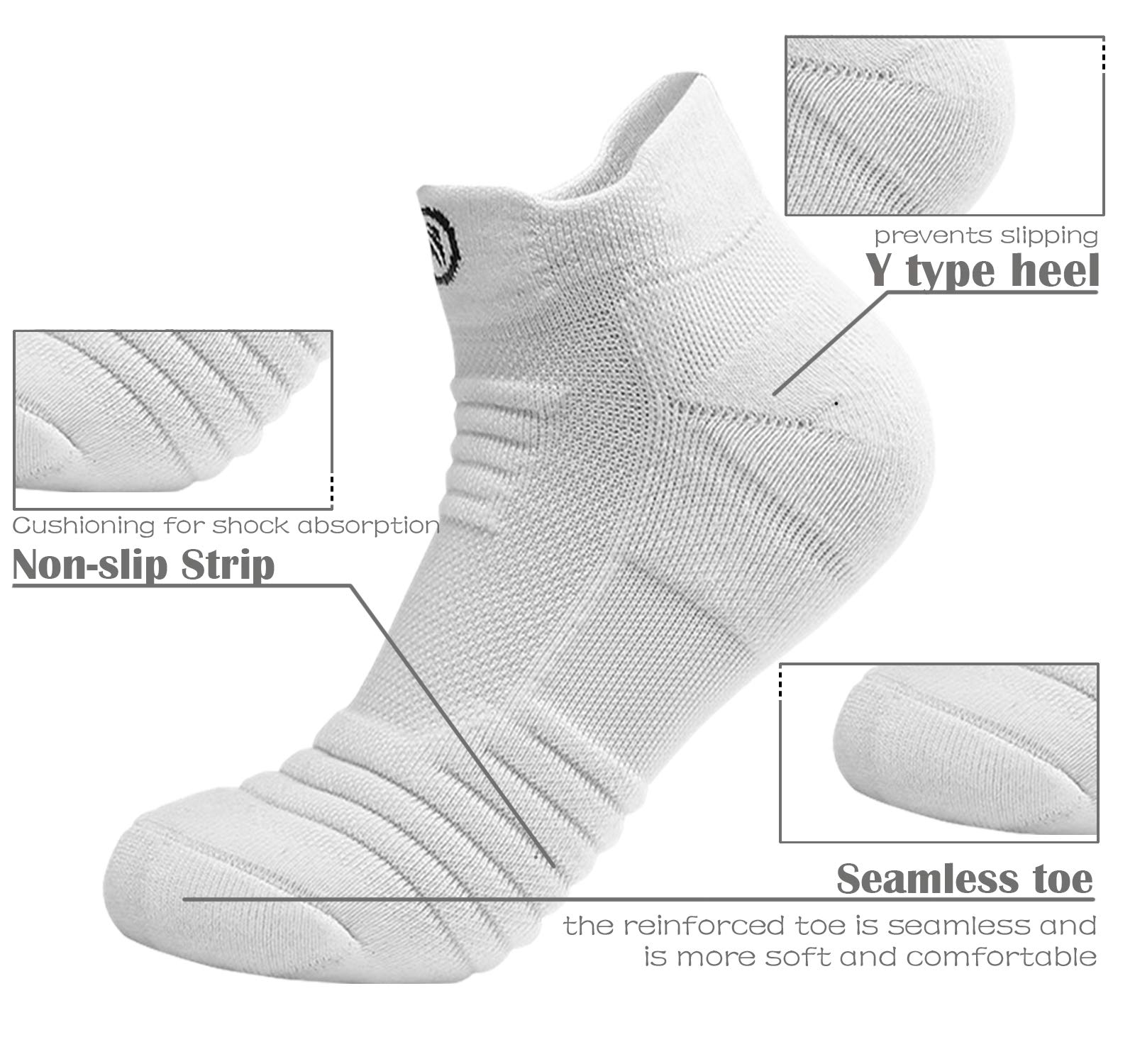 MAAMPU 6 Pairs Running Socks/Hiking Cushion Socks,Breathable Athletic Socks Thick Cushion Socks-White（short）-Medium