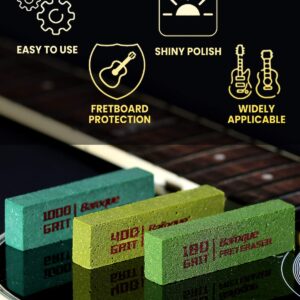 Baroque Fret Erasers for Guitar, Fret Polishing Cleaner, Frets Polish Tools Kit, Clean Fret Wire/String/Metal, Set of 3 (180& 400& 1000 Grit)