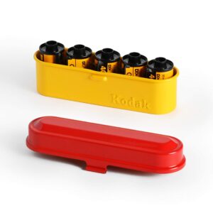 kodak film case - for 5 rolls of 35mm films - compact, retro steel case to sort and safeguard film rolls (red) (film is not included)