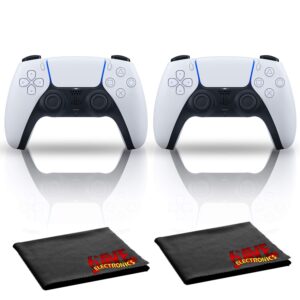 playstation 5 dualsense wireless controller (white) two pack bundle with microfiber cleaning cloth