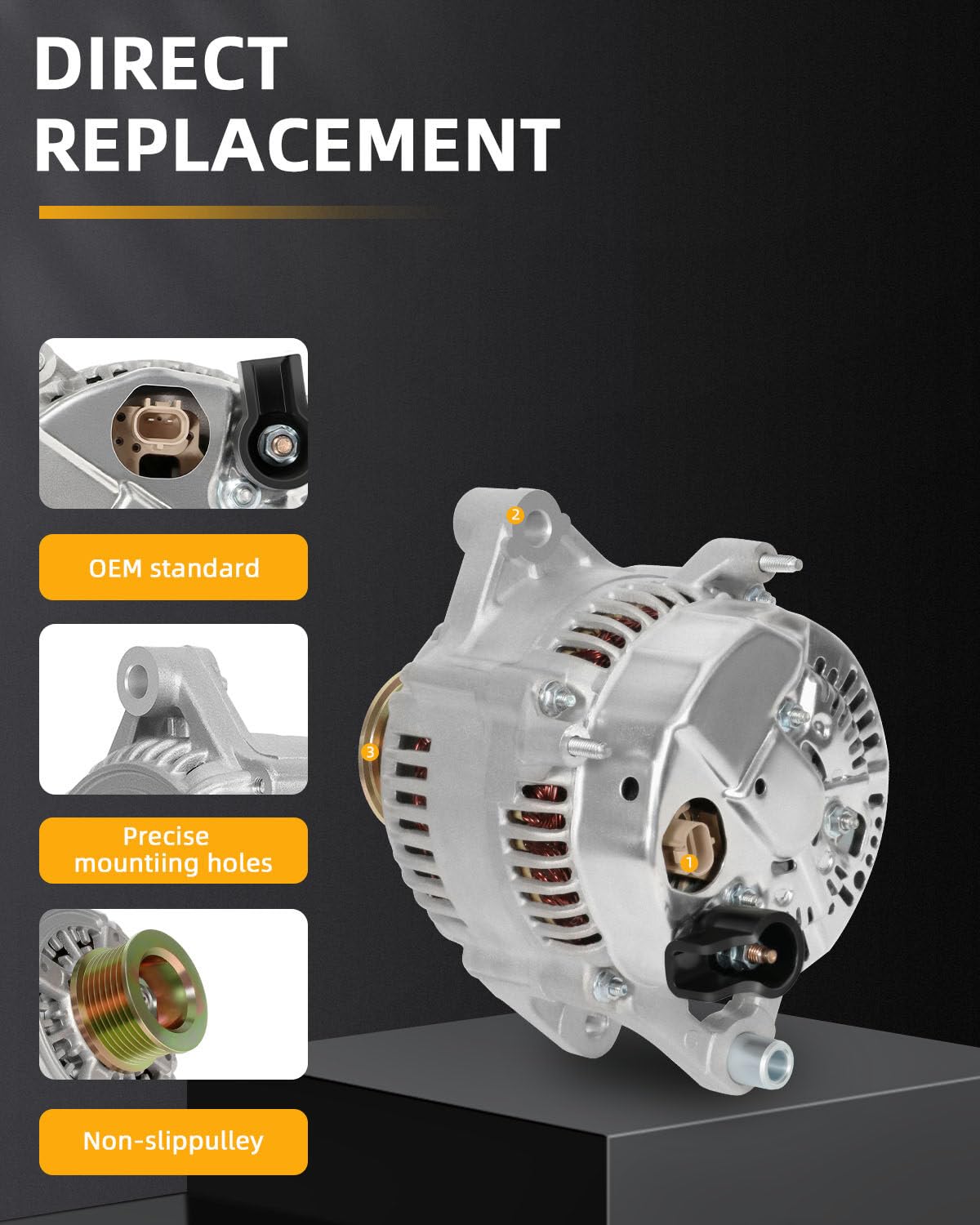 New Alternator Compatible With 1999-2000 For Dodge For Durango 1999-2001 For Dodge For Ram 1500 1999-2000 For Dodge For Ram 1500 Van High Output Alternator Replace 13824, AND0129, 113364