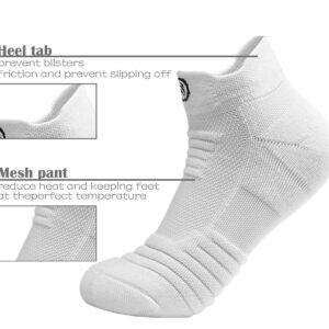 MAAMPU 6 Pairs Running Socks/Hiking Cushion Socks,Breathable Athletic Socks Thick Cushion Socks-White（short）-Medium