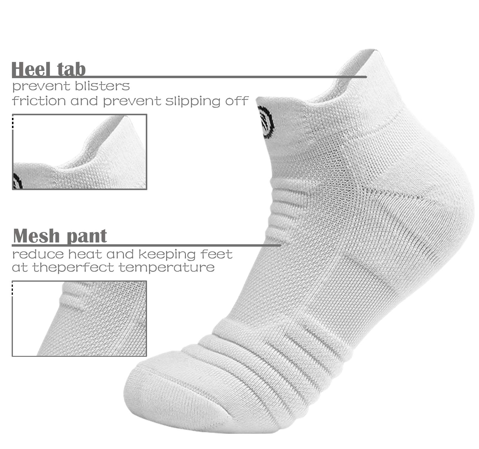 MAAMPU 6 Pairs Running Socks/Hiking Cushion Socks,Breathable Athletic Socks Thick Cushion Socks-White（short）-Medium