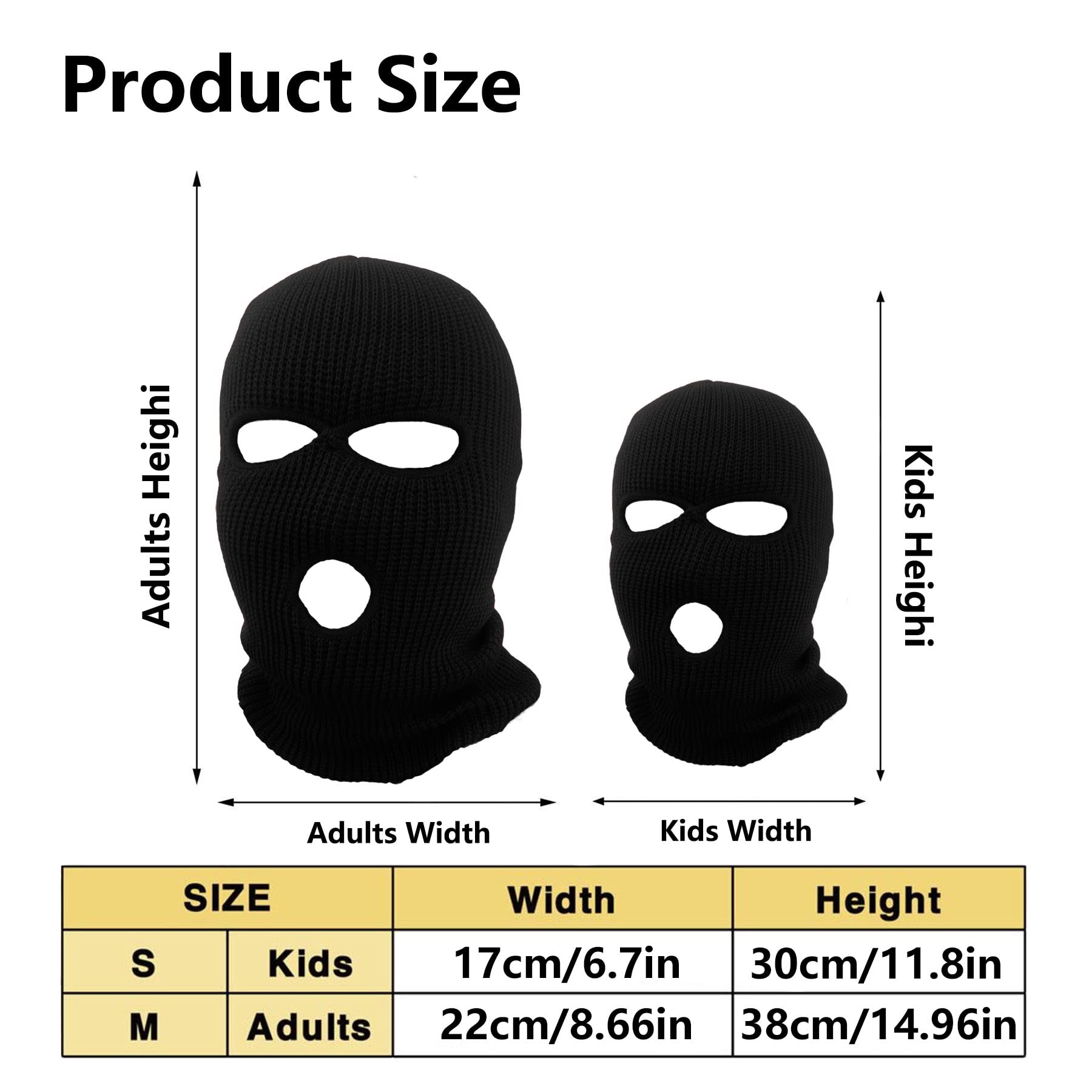 3-Hole Knitted Face Mask Balaclava Knitted Ski Mask Winter Face Mask M Black