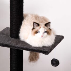 PawHut Cat Tree Floor to Ceiling Condo w/Jute Scratching Post Dangling Ball Adjustable 86.5" H -96.5" H, Grey