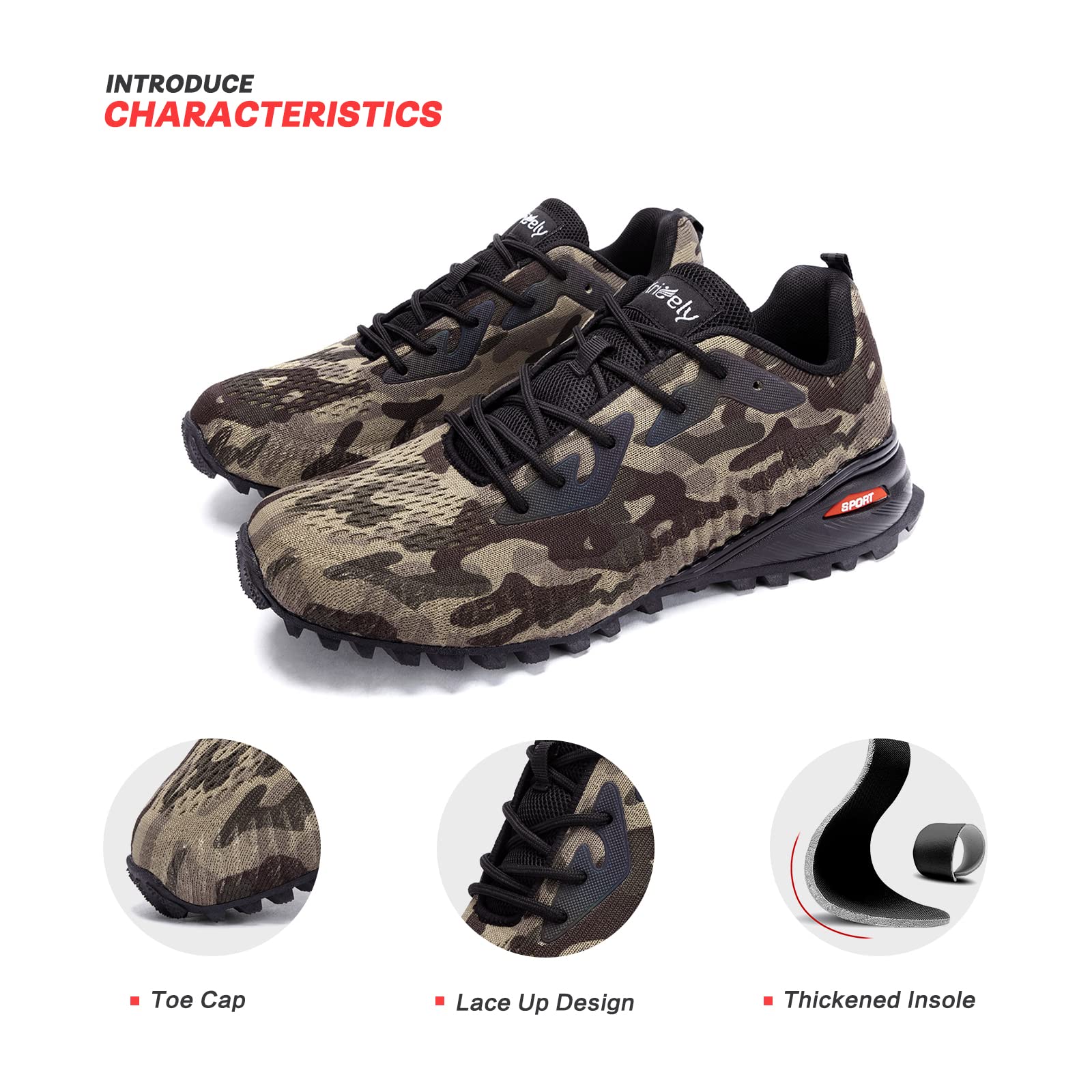 Kricely Men's Trail Running Shoes Fashion Hiking Sneakers for Men Camo Tennis Cross Training Shoe Mens Casual Outdoor Walking Footwear Size 11