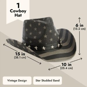 Zodaca USA Straw American Flag Cowboy Hat for Men, Women, Looks Vintage Cowgirl Hat for Costume Party (Adult Size)