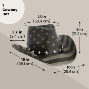 Zodaca USA Straw American Flag Cowboy Hat for Men, Women, Looks Vintage Cowgirl Hat for Costume Party (Adult Size)