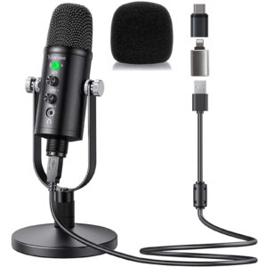 Mercase USB Microphone, Condenser Microphone for Phone, Mac,Computer,PS4 and PS5, with Quick Mute,Plug & Play,Cardioid Pickup,Volume Control for Podcast, Recording, Sing, ASMR