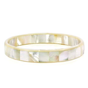 aeravida tropical & stylish white mother of pearl mosaic bangle bracelet | 8 inch | tropical bracelets for women | white mother of pearl bracelet