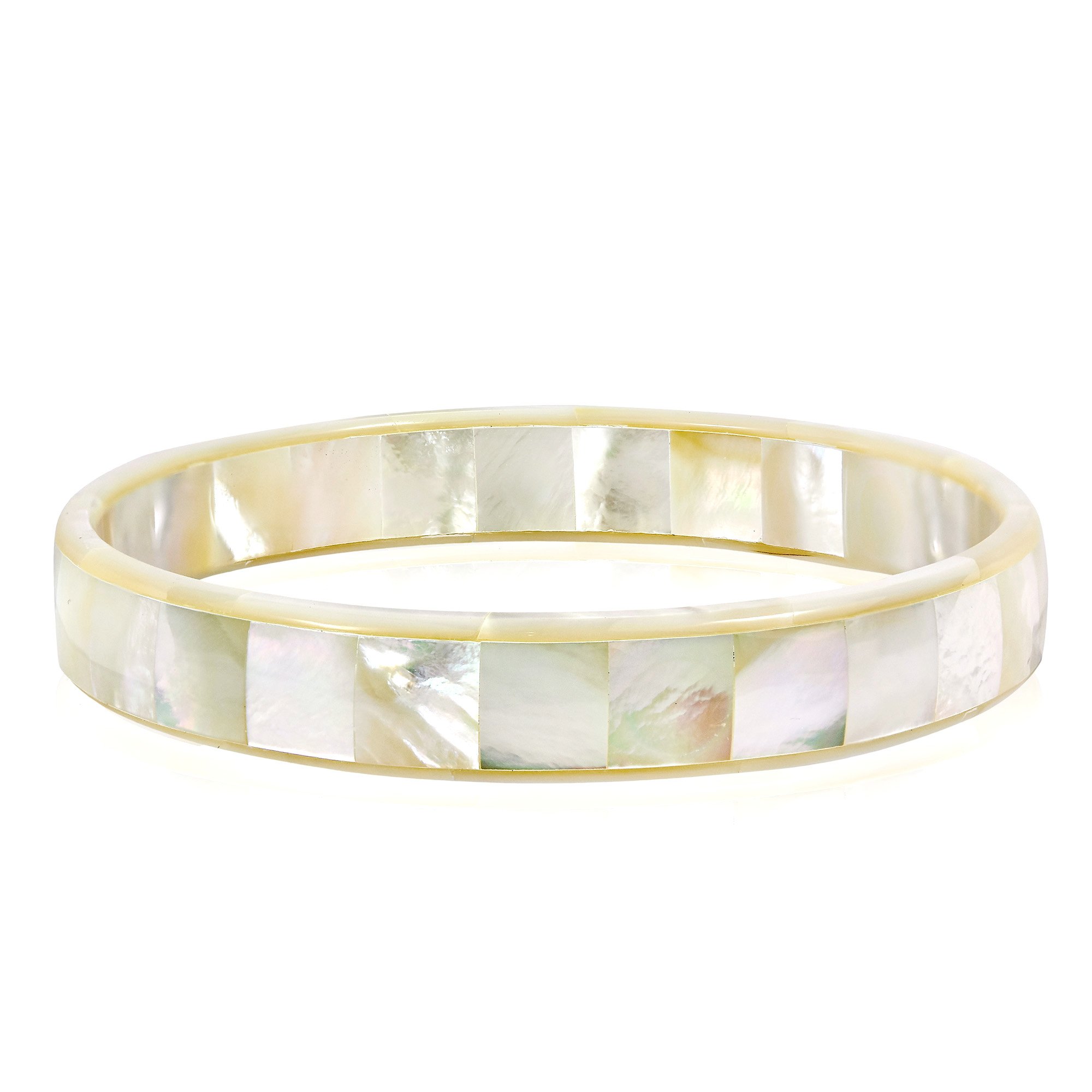 AeraVida Tropical & Stylish White Mother of Pearl Mosaic Bangle Bracelet | 8 Inch | Tropical Bracelets for Women | White Mother of Pearl Bracelet