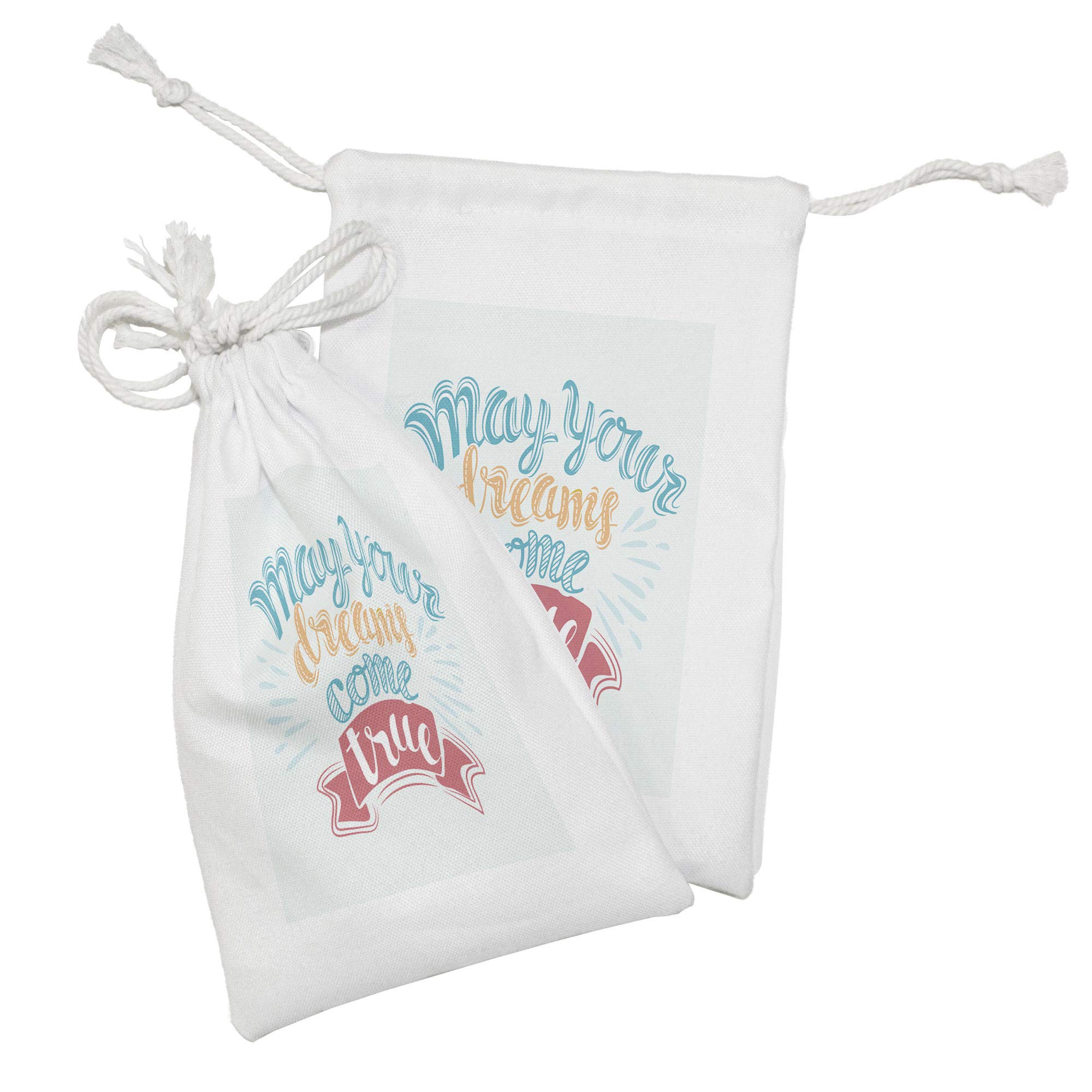 Lunarable Saying Fabric Pouch Set of 2, May Your Dreams Come True Lettering Positive Hype Motivation, Small Drawstring Bag for Toiletries Masks and Favors, 9" x 6", Blue Pale Blue