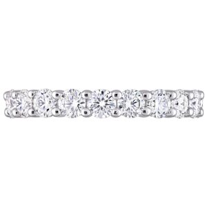 Abbie+Cleo Round Shape Created White Moissanite Gemstone Eternity Band Ring in Rhodium Flash Plated Sterling Silver, Size 6