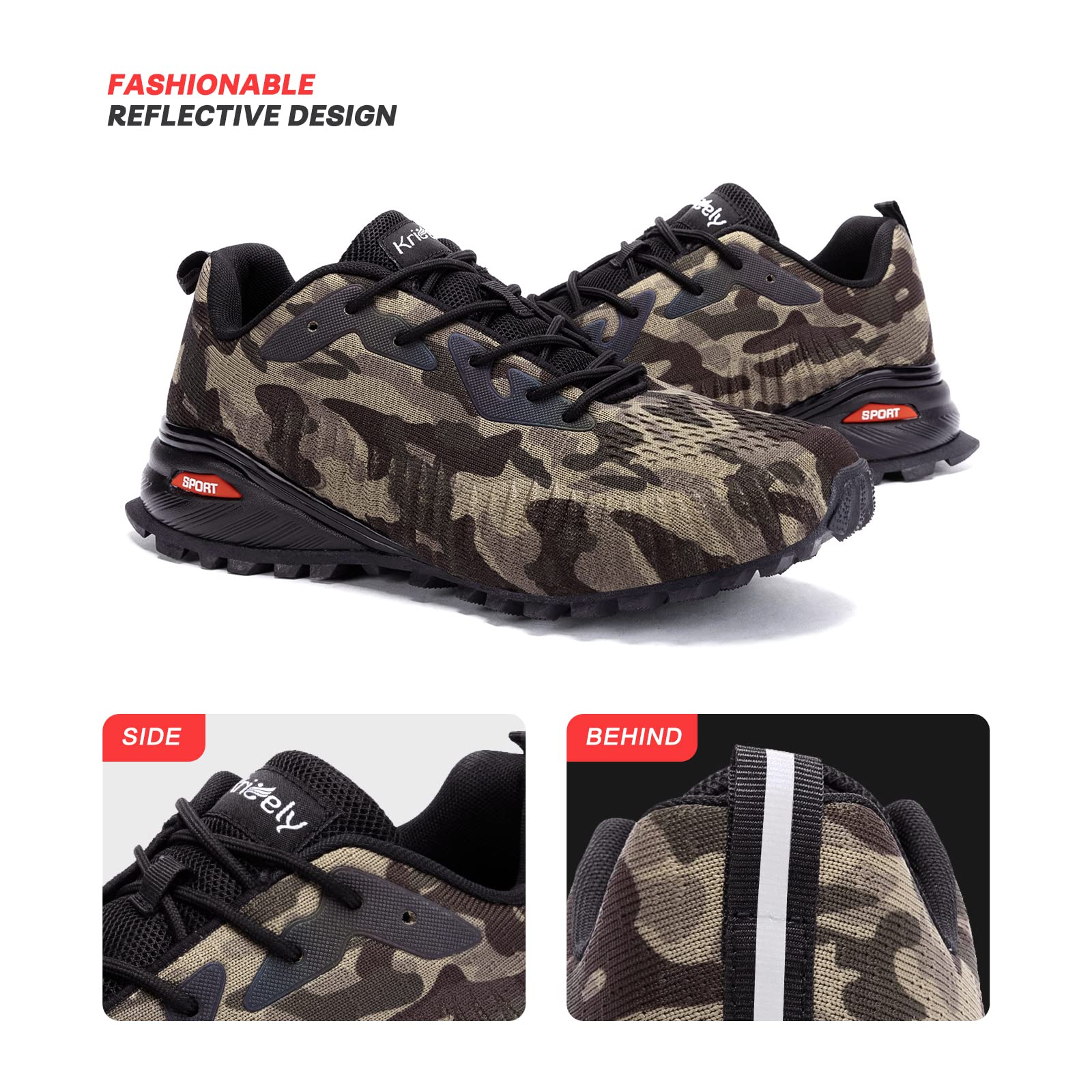 Kricely Men's Trail Running Shoes Fashion Hiking Sneakers for Men Camo Tennis Cross Training Shoe Mens Casual Outdoor Walking Footwear Size 11