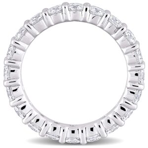 Abbie+Cleo Round Shape Created White Moissanite Gemstone Eternity Band Ring in Rhodium Flash Plated Sterling Silver, Size 6