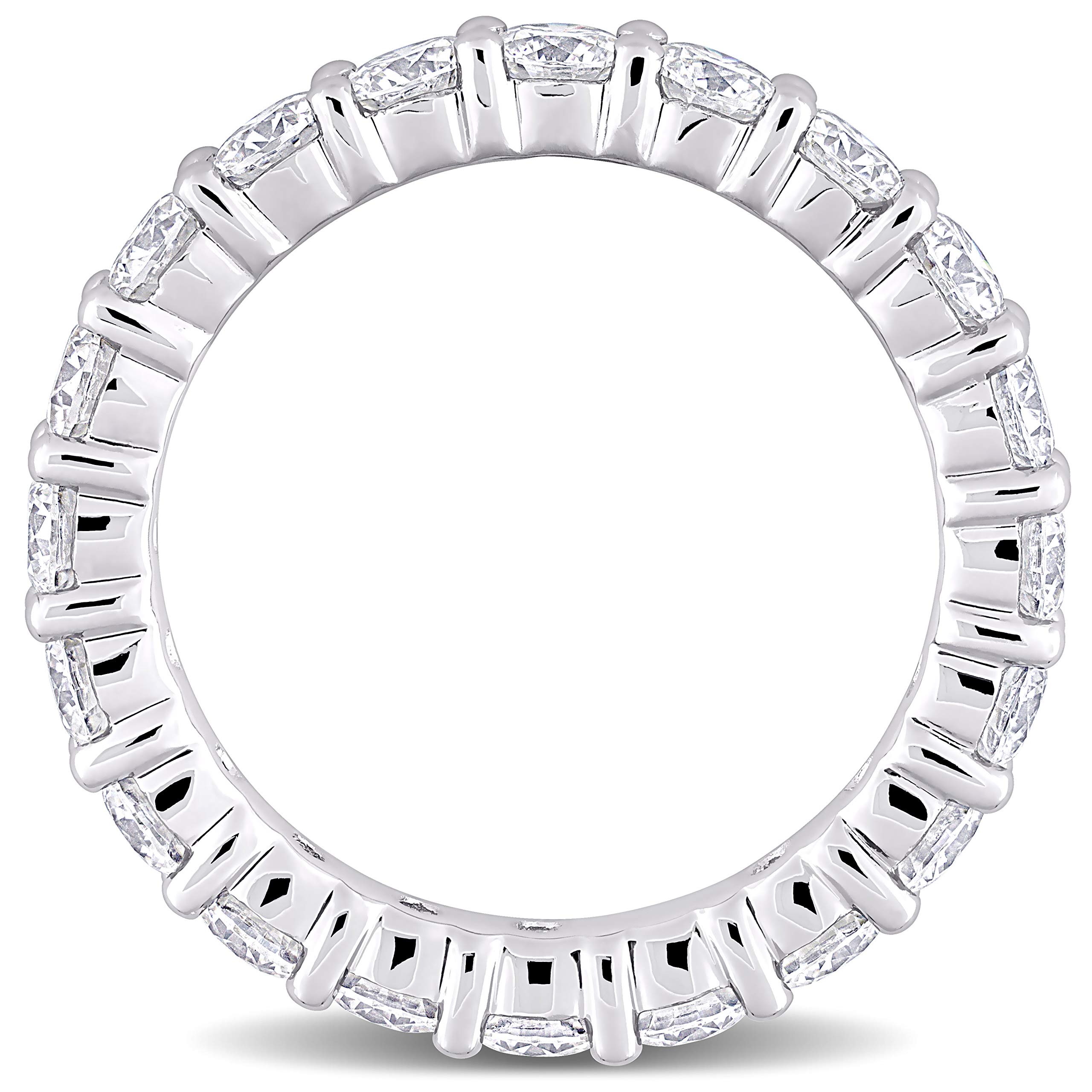 Abbie+Cleo Round Shape Created White Moissanite Gemstone Eternity Band Ring in Rhodium Flash Plated Sterling Silver, Size 6