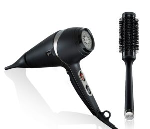 ghd air professional blowout duo — 1600w hair blow dryer (black) and the blow dryer ceramic vented round brush - 1.3 inch barrel, 35mm barrel, size 2 (black)