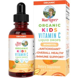 MaryRuth Organics USDA Organic Kids Vitamin C Drops | Vegan Vitamin C Immune Support Supplement for Ages 4-13 | Immune Support & Overall Health | Vitamin C from Organic Acerola Fruit Extract | 2oz