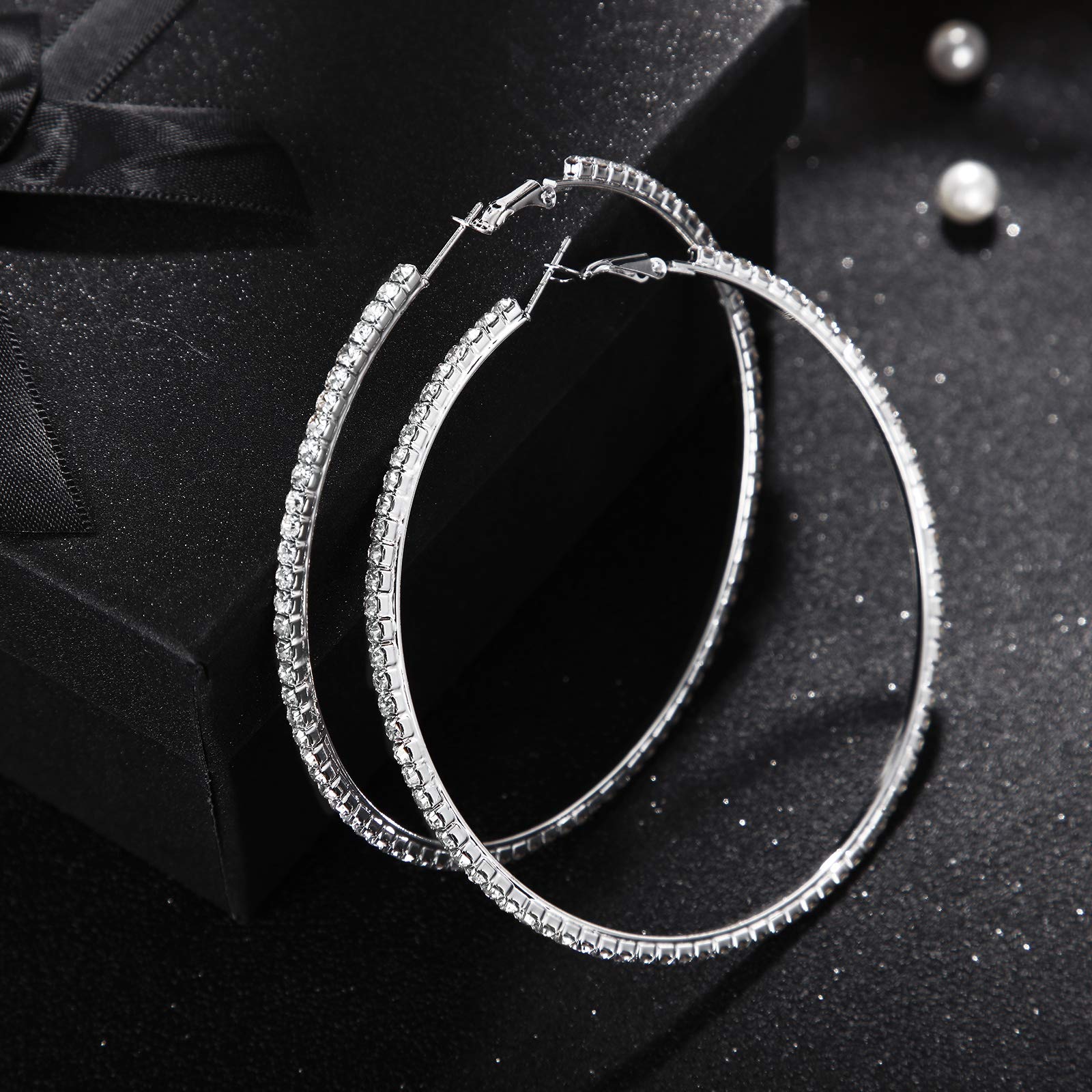 Large Rhinestone Hoop Earrings Shining Crystal Rhinestone Dangle Big Hoop Earrings for Women Wedding Party Favor, 80 mm