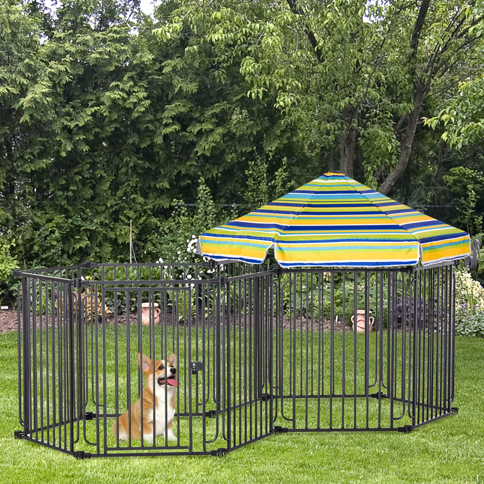 PawHut Dog Playpen with Door & Removable Cover for Small & Most Medium Sized Dogs Indoor & Outdoor Use, 47" H