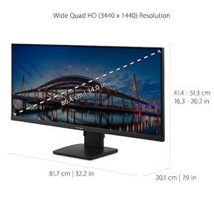 ViewSonic VA3456-MHDJ 34 Inch 21:9 UltraWide WQHD 1440p IPS Monitor with Ultra-Thin Bezels, Ergonomics Design, HDMI, and DisplayPort Inputs for Home and Office