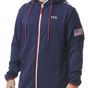 TYR Standard Men's USA Alliance Podium Full Zip Hoodie, Rd/Wht/Blu