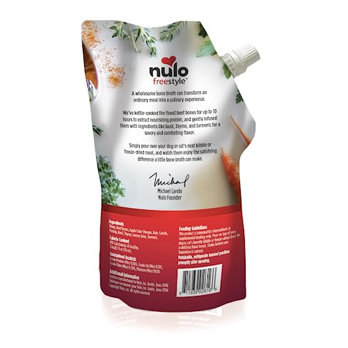 Nulo Freestyle Bone Broth, Premium Food Topper for Cats and Dogs, with Collagen and Chondroitin Sulfate to Help Boost The Quality of Your Pet’s Coat and Skin, 20 Fl Oz (Pack of 3)