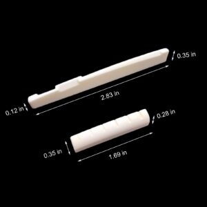 Frenflu 2 Sets 4pcs 6 String Acoustic Guitar Bone Bridge Saddle and Nut Made of Real Bone (Ivory)