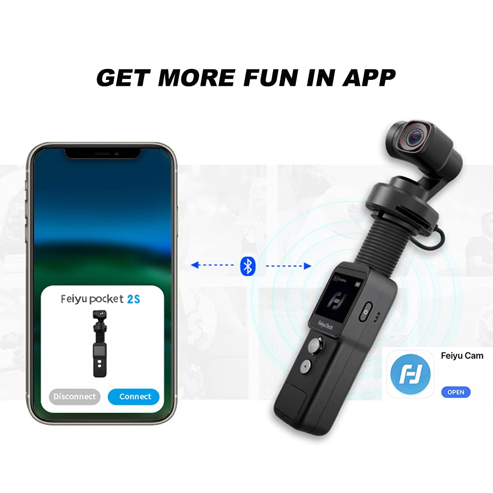 Feiyu Pocket 2S Gimbal Integrated Action Camera Handheld 3-axis Stabilizer 4K Video Record,Split-Designed for Motorcycle Car Pets,Magnetic Alloy Boby with Mic,130° Wide,YouTube TikTok Vlog,App